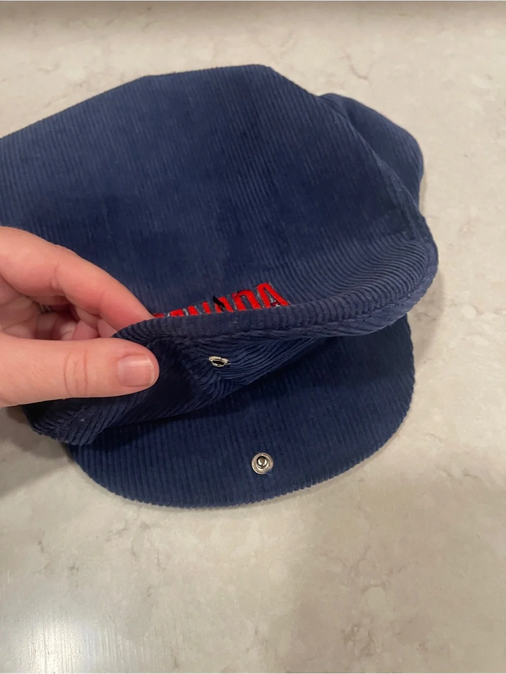 Wilson Navy Corduroy Cap 100% Cotton Newsy Vintage Canada Horse Embroidered Prep